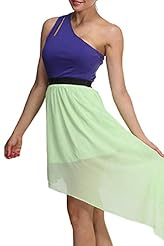 Cotton/Polyester/Spandex One Shoulder Colorblocking Asymmetric  Dress
