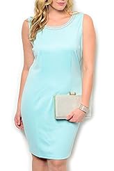 Plus Size Jeweled Fitted Polyester Knee Length  Dress