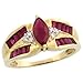 10 Karat Gold Steinen Ring, mit 1.50 Total Karat Baguetteschliff & Marquiseschliff/ Navetteschliff Rubin Steine, & Brilliantschliff Diamanten, (9mm) breit