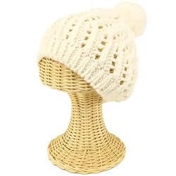Kids Child 3-7 Knit Ski Pom Pom Beanie Hat Cap White