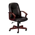 800 Series Mid-Back Swivel/ Tilt Chair - Black Leather/ Mahogany Finish