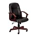 800 Series Mid-Back Swivel/ Tilt Chair- Black Leather/ Mahogany Finish