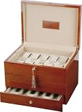 Atanoff - AEM26G - Ecrin bois pour 26 montres - Coffret en bois massif vernis 10 couches - Intérieur gainé façon daim beige