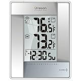 Oregon Scientific Wireless Indoor/Outdoor Thermometer with Self-Setting Atomic Clock, Silver