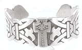 Celtic Cross & Fine Pattern Silver Tone Pewter Bracelet