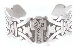 Celtic Cross & Fine Pattern Pewter Bracelet