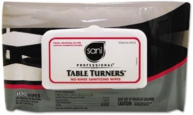 NICM924SH Table Turners No-Rinse Sanitizing Wipes, 8.2 x 9.8, White
