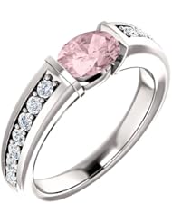 Platinum 7.00x5.00mm Oval Cut Morganite and Diamond Ring -- LIFETIME WARRANTY