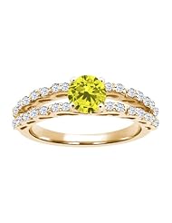 1.18 Ct Round Canary Diamond White Topaz 925 Yellow Gold Plated Silver Ring