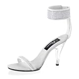 Caress 4 Inch Sexy White High Heel Evening Shoe Stiletto Heel Ankle Band With Rhinestone Accents CLEARANCE