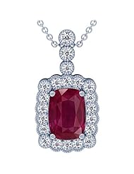 14K White Gold Cushion Cut Ruby And Round Diamond Pendant (GIA Certificate)