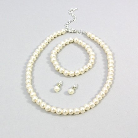 Childrens Girls Jewelry 3pc Pearl Set Bracelet, Necklace & Earrings for Girls.