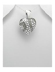 Heart Marcasite Pendant Necklace In 92.5 Sterling Silver