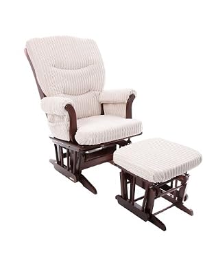 Dutailier Jenny Dark Cherry Glider Chair and Stool Set - Jumbo Cord Natural Cushion