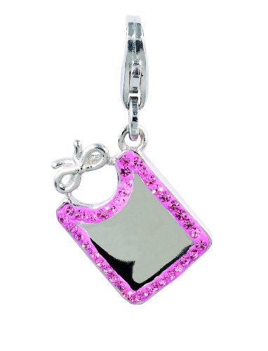 Amore & Baci Charming Life Silver Baby Bib with Pink Stones Charm - Fits On Thomas Sabo Giorgio Martello and Ti Sento