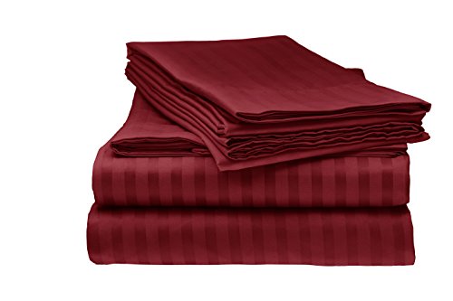 ITALIAN Prestige Collection 4PC FULL Striped Sheet Set, BURGUNDY