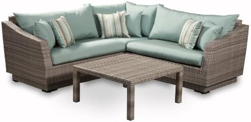 RST Brands 4-Piece Cannes Sectional and Conversation Table Patio Furniture Set, Bliss Blue