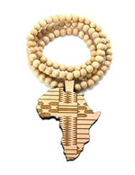 Jewelry: African Tribal Pattern Africa Wood Pendant 36" Wooden Bead Chain Necklace in Natural WX62NL - NYfashion101