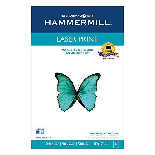 Hammermill Paper, Laser Print, 24lb, 11 x 17, Ledger, 98 Bright, 500 Sheets / 1 Ream (104620), Made in the USA