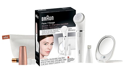 Braun Face Platinum Beauty Pack, 1 Facial Epilator, Beauty Sponge, 4 Facial Brushes, Lighted Mirror, and Battery - BONUS 33 Olay Daily Facial Cloths