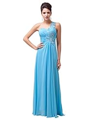 Acrylic/Chiffon Floor Length Lace-Up Ruched Beaded One Shoulder Evening Dress/Bridesmaid Dress/Prom Dress 