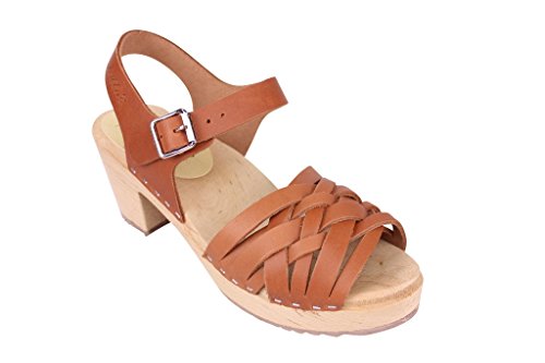 Lotta From Stockholm Swedish Clogs Braided High Heel Clogs in Wax Tan Leather