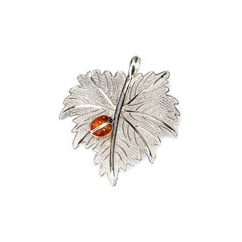 Childrens Toyshop  Jewelry : Filigree Leaf with Lady Bug Pin in Sterling Silver