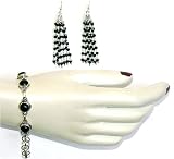 Bracelet with Earring in Sterling Silver and Onyx Gemstones 29 Grams