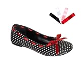 Womens Polkadot Ballet Flats Interchangeable Lacing Black White