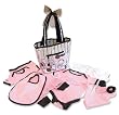 Cocoa Dots Mini Tulip Tote 10 Pc Gift Set- Includes: Tulip Tote, Message Bodysuit, 3 White Bodysuits, T-Shirt, Pants, Bib, Hat, Booties