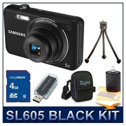 sl605 digital camera black kit w memory card card reader case mini tripod cheap price