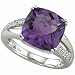 14Kt White Gold Fashion Cushion Amethyst and Diamond Ring