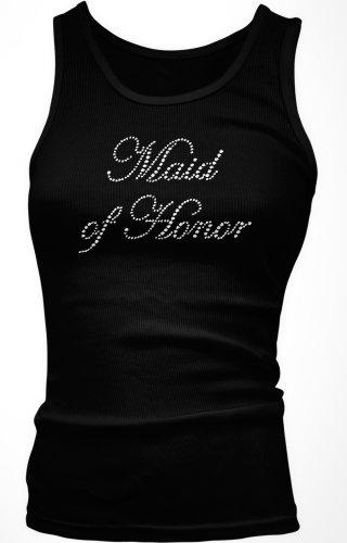 Maid Of Honor Rhinestone Girly Tank Top, Large, Black