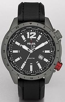 Fossil #CH2741 Men's Silicone Strap World Time GMT Black Dial Watch