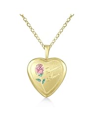 Heart Shaped Locket Quinceanera Pendant Necklace W/ Flower Design For Women 14K Yellow Gold Vermeil