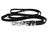 6 Way European Multifunctional Leather Dog Leash, Adjustable Schutzhund Lead Black 49"-94" Long, 3/4" Wide (18 mm)