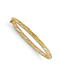 14k Yellow gold Leslies Polished and Textured Twisted Hinged Bangle