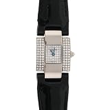 Chaumet Solid 18K Gold and Diamond Ladies Watch Carre on Black Rare Leather Band by Carree
