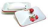 Paris Vintage Soap Dish ~ Soap Holder ~ Soap Bowl ~ Countertop Style ~ French Enamel White w/Red Trim