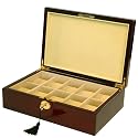 Watch Box for 10 Watches Burlwood Veneer Finish Gold Tone Hardware Lock Key