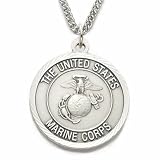 Sterling Silver 1 Round Engraved U.S. Marines Corps Medal w/ St. Michael on Back on 24 Chain