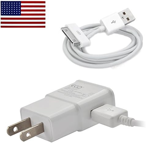 2 Amp Rapid Wall Charger &amp; 30 Pin Data Cable for Apple iPhone 4 4S 3GS, iPad 1 2 3 Bundle -Bulk Packaging- w allsales1955 Brand American Flag Sticker (White)