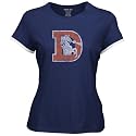 Reebok Denver Broncos Ladies Navy Blue Retro Logo Double Layer Tissue T-shirt