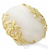 Sheila Fajl White Glow Oval Stone Ring W/Floral Gold Setting - AVAILABLE ONLY IN ROSE GOLD