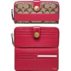 Coach Signature Stripe Accordin Zip Around Wallet 41631 Magenta
