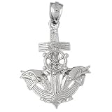 Clevereve's 14K White Gold Pendant Anchor with Dolphins and Moveable Ship Wheel 4.4 - Gram(s)