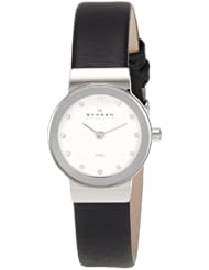Skagen Womens 358XSSLBC Steel Collection Black Leather Glitz Watch