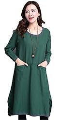 Spring Winter Sweater Vintage Long Sleeves Cotton/Linen  Dress