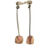 Rhodochrosite Earrings 02 Dangle Pink Nugget Gemstone Gunmetal Healing Rock 2