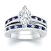 Jewelry : 2.50 CT MARQUISE DIAMOND W ROUND BLUE SAPPHIRE RING SET